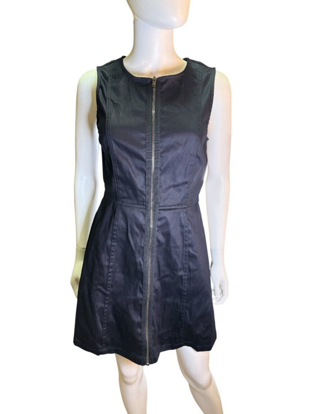 7 For All Mankind Womens Denim Black Sleeveless Front-Zip Dress Size S NWOT